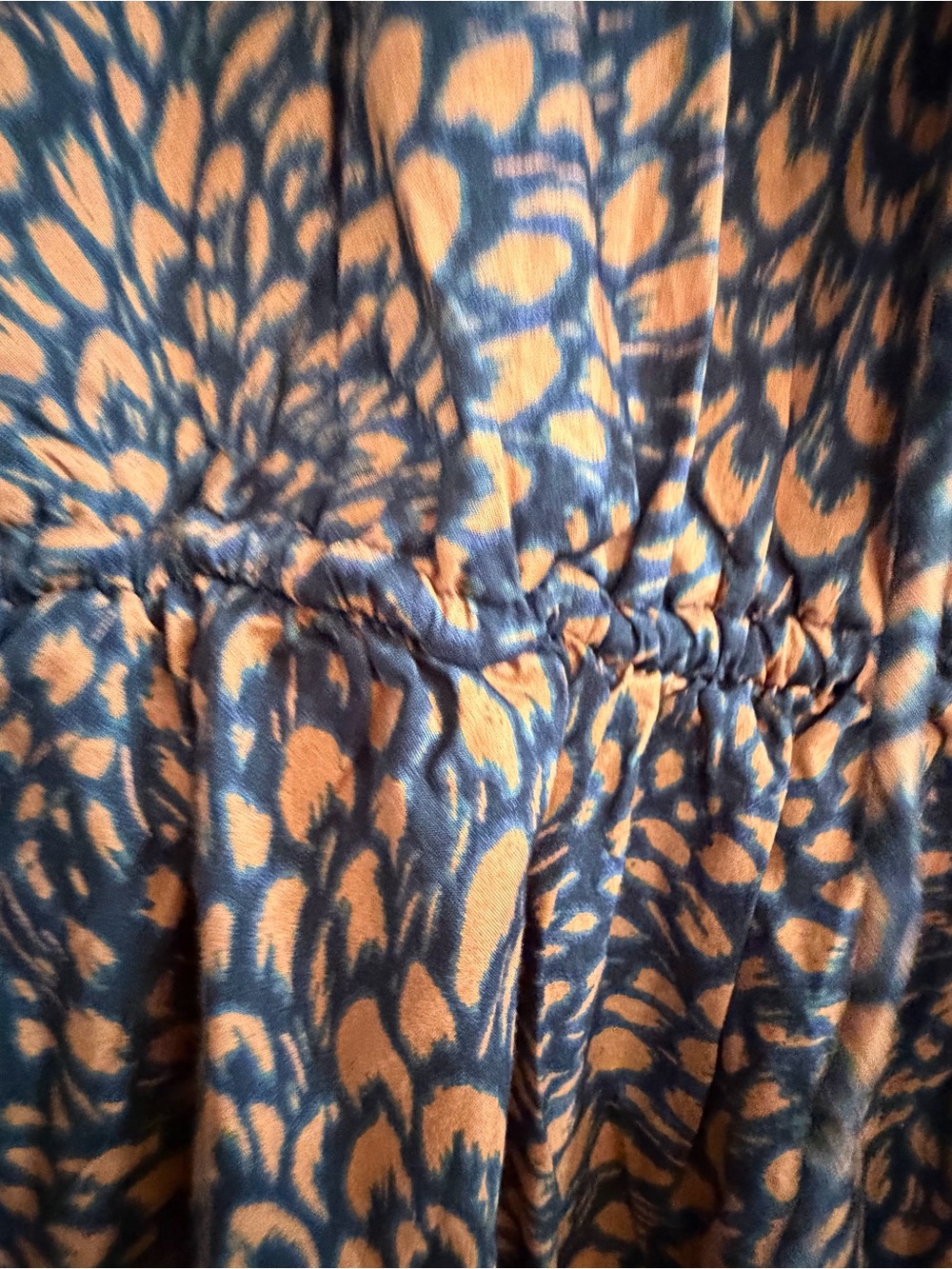 Classic Navy Midi Dress with Brown Print - Elastic Waist - Picture 6 of 8